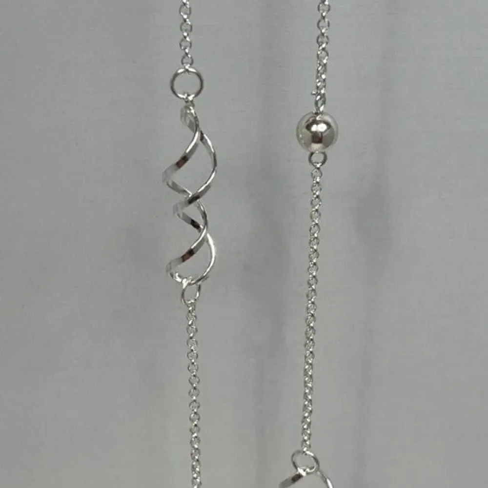 George Essentials Silver Tone Swirl & Bead Long Necklace 26” + 3” Extender Hypoa